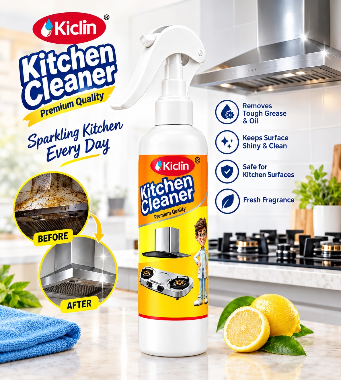 Kitchen Cleaner Spray Oil & Grease Stain Remover Stove & Chimney Cleaner Spray Non-Flammable Nontoxic Magic Degreaser Spray for Kitchen Gas Stove Cleaning Spray for Grill & Exhaust Fan (200ml)